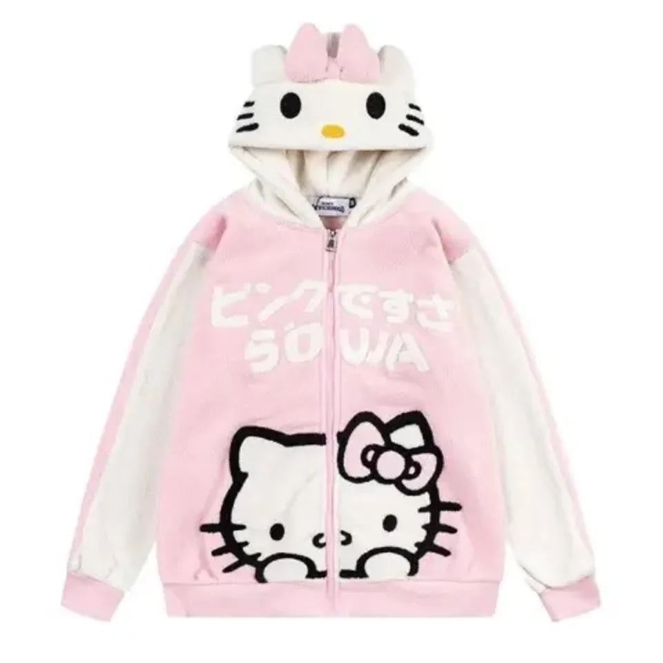 Strawberry Milk cat-ear zip hoodie