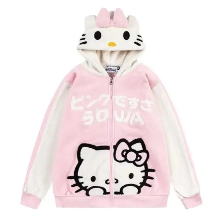 Strawberry Milk cat-ear zip hoodie, front
